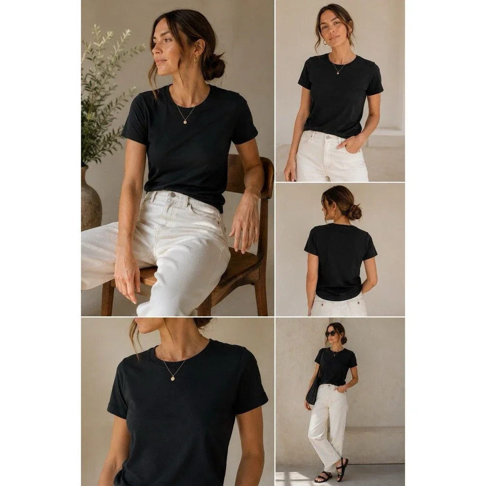 Banana Republic 100% Supima Cotton Black Crew Neck Tee Shirt Women’s M Soft
